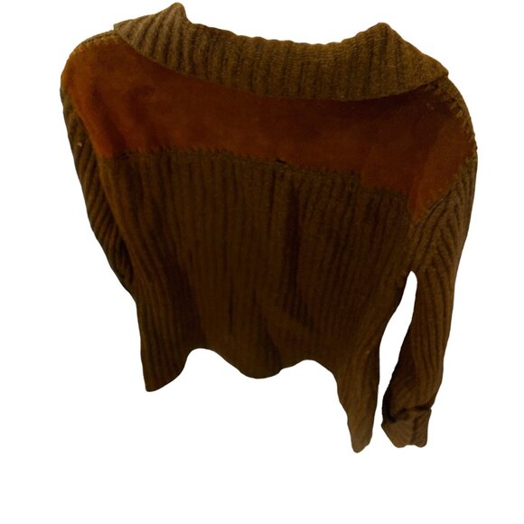 banana republic vintage 90s brown ribbed zip up leather trim cardigan sw… - Picture 4 of 5